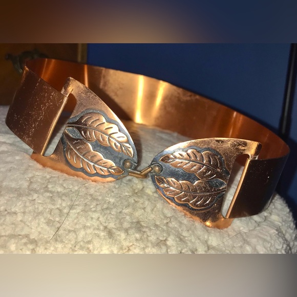 Vintage 1950s Copper Renoir Style Metal Waist Belt W/ Leaf Detail XS 24-25” - Picture 3 of 7